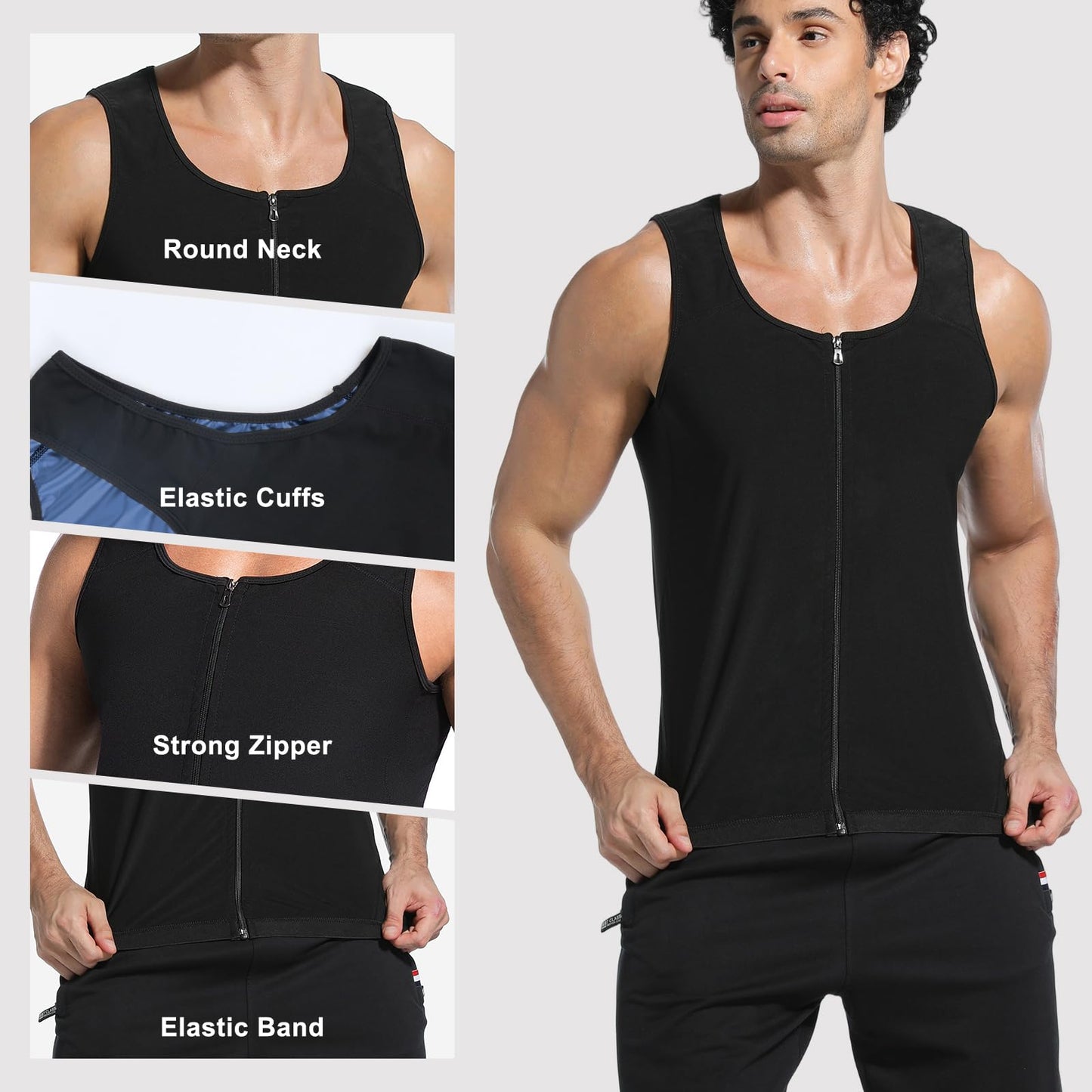 Meiosuns Sauna Sweat Vest for Men Weight Loss Sweat Waist Trainer Vest Compression Sleeveless Sauna Suit Men's Heat Trapping Tank Top Workout Enhancing Shirt Gym Shaper with Zipper (Blue, L/XL)