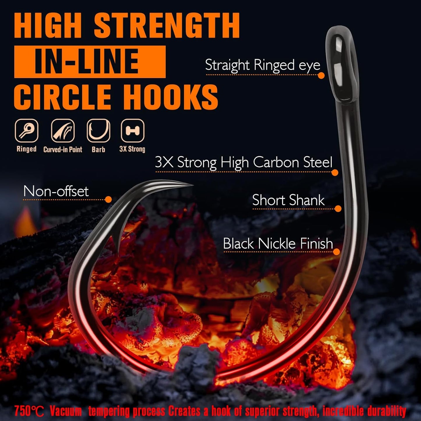 Dovesun Circle Fishing Hooks - 3X Strong Saltwater Hooks for Catfish, Striper, Bass | Sizes 3/0 to 12/0