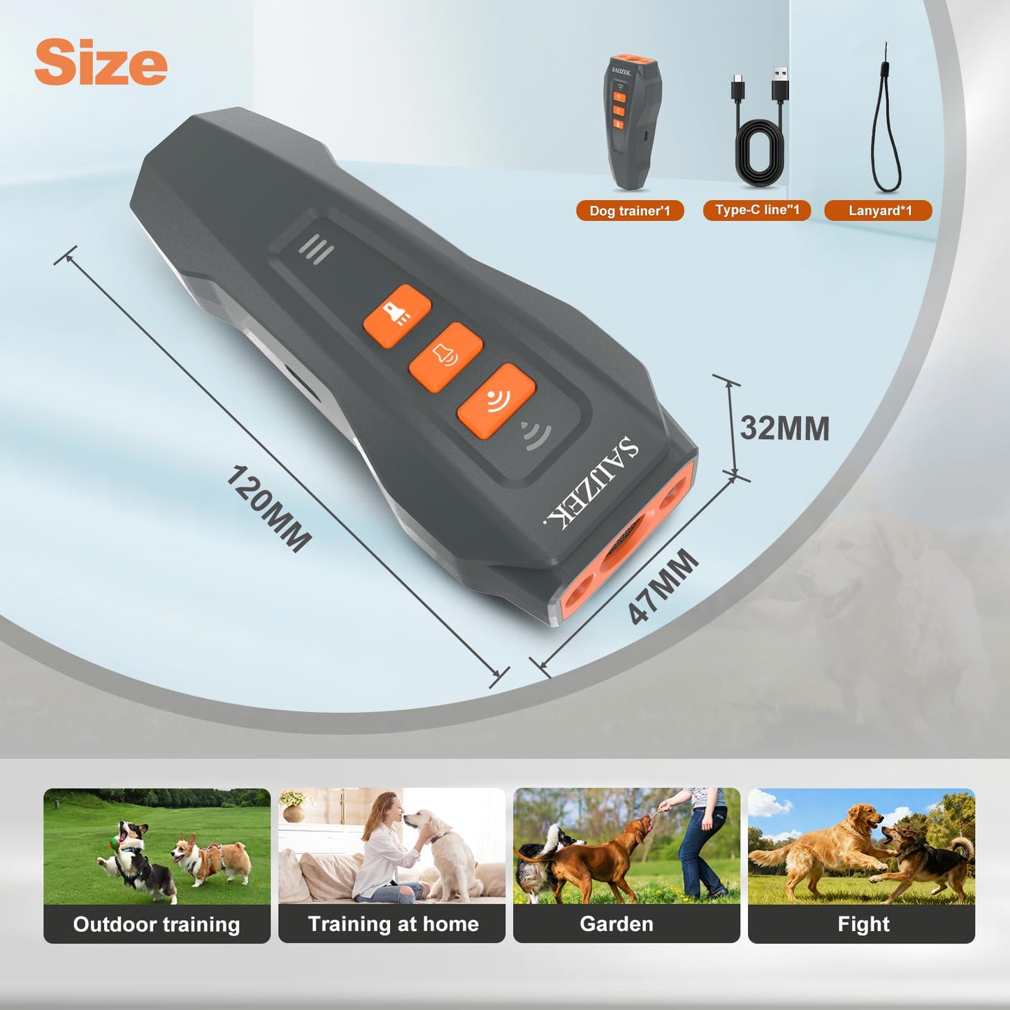 SAIJZEK. Ultrasonic Dog Trainer G2 | 3-in-1 Bark Deterrent Training Device | Anti Barking Silencer | Barks No More Devices | Stop Control Dogs Bad Behavior | Stopper Corrector Clicker Repellent, Gray