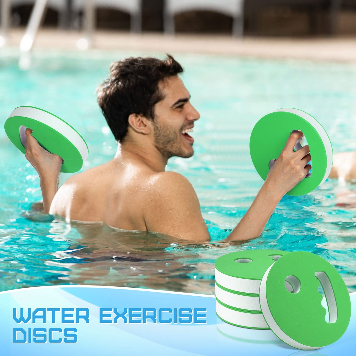 Hungdao 4 Pcs Water Exercise Discs Water Weights for Pool Exercise Set EVA Foam Water Aerobic Equipment for Adults Hand Held Pool Resistance for Swimming Beginners Arthritis(White and Green)