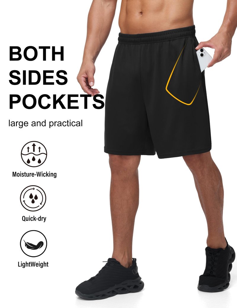 HOPLYNN 5 Pack Mens 7'' Gym Athletic Shorts with Pockets,Mesh Basketball Quick Dry Workout Shorts for Running Activewear 2 Black 2 Grey 1 Blue Large