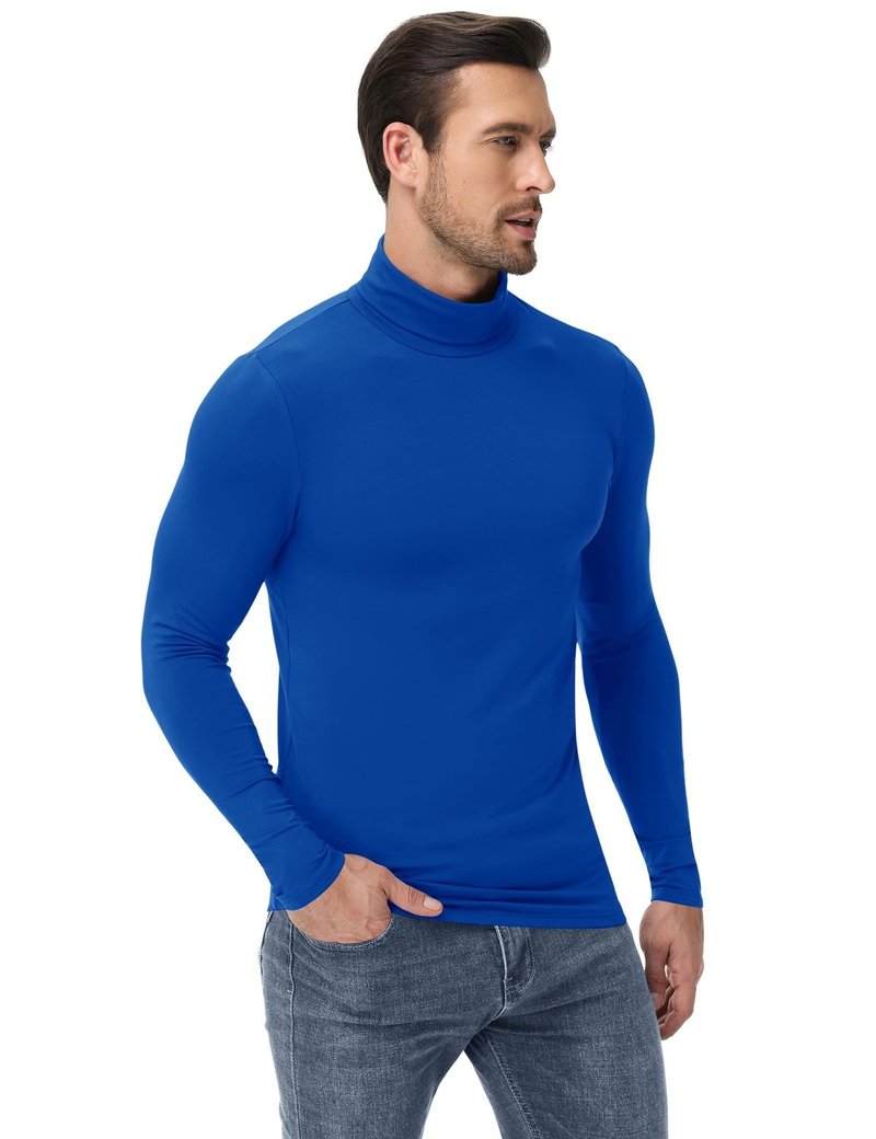 Poriff Men's Turtlenecks Long Sleeve Shirts Fleece Thermal Base Layer Tops Lightweight Fall Undershirt (Blue L)
