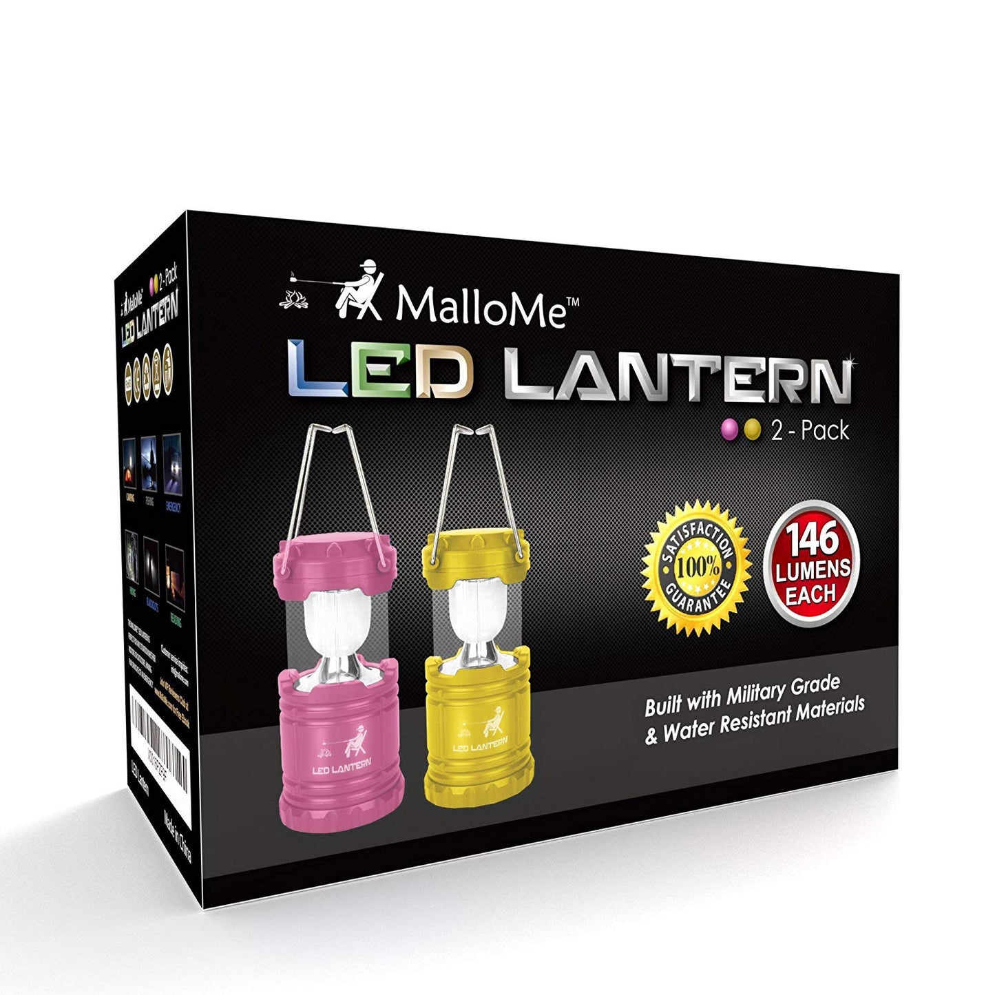 MalloMe Camping Lantern Pink Yellow 2 Pack Lanterns for Power Outages, Camping Lights for Tent Hanging, Camp Light Tent Lamp Emergency Battery Powered LED Lantern (Rechargeable Batteries Not Included)