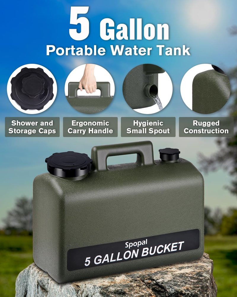 Spopal Portable Shower for Camping with 5-Gallon Water Jug, [Upgraded] 10000mAh Rechargeable Camping Shower with 5 Adjustable Speeds, Food Grade Material Water Containers for Hiking, Travel, Car, Pet