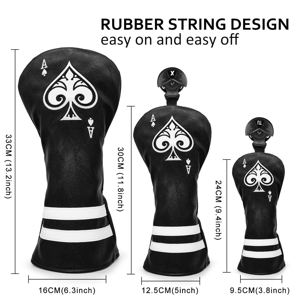 Golf Driver Headcover Ace of Spade Golf Driver Head Cover- Black (PU) Leather Golf Club Headcovers Designed for Golf Drivers