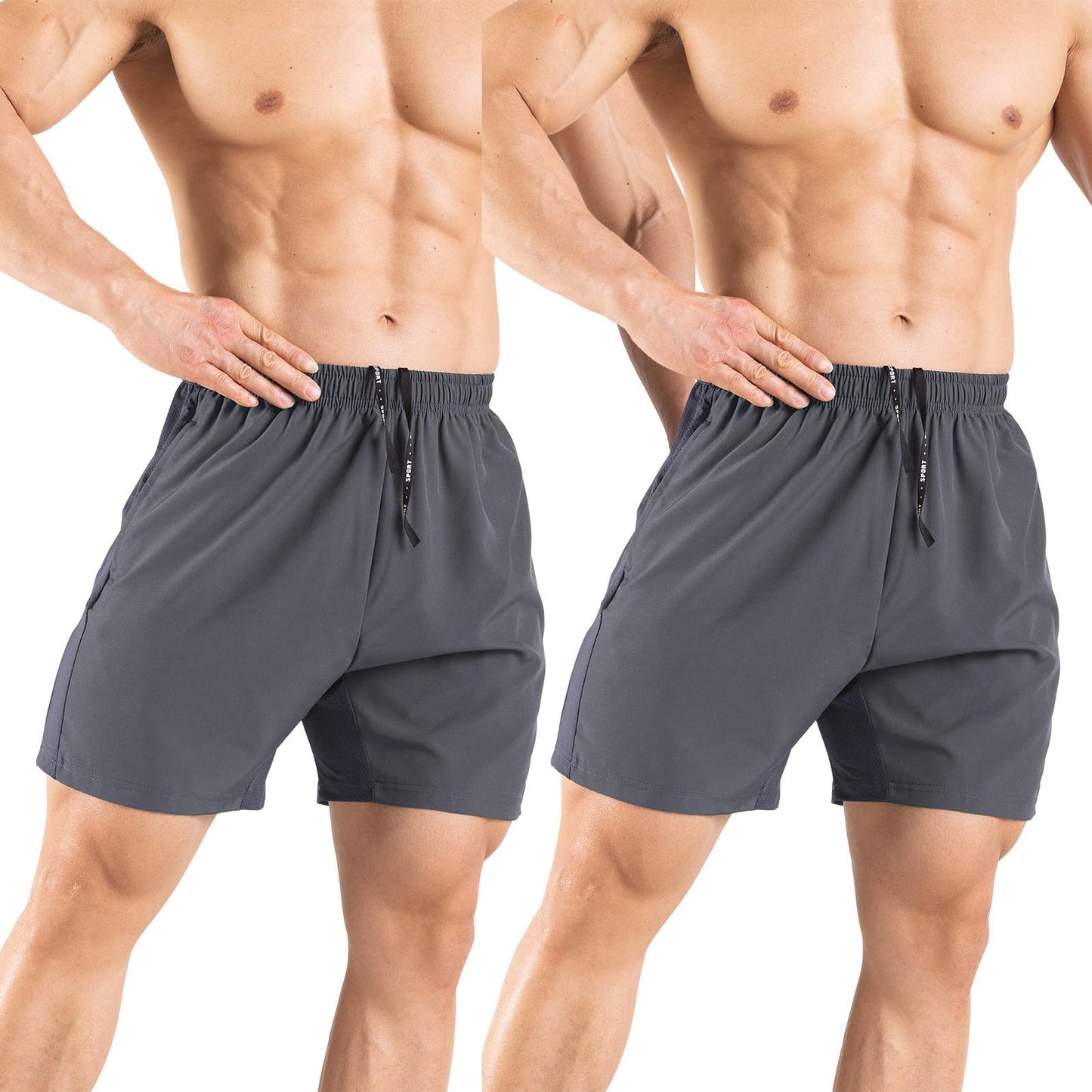 Gaglg Men's 5" Running Shorts 2 Pack Quick Dry Athletic Workout Gym Shorts with Zipper Pockets Dark Grey/Dark Grey,XX-Large