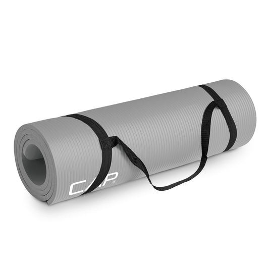 CAP Barbell High Density Exercise Mat with strap, 68"x24" 12mm - Gray