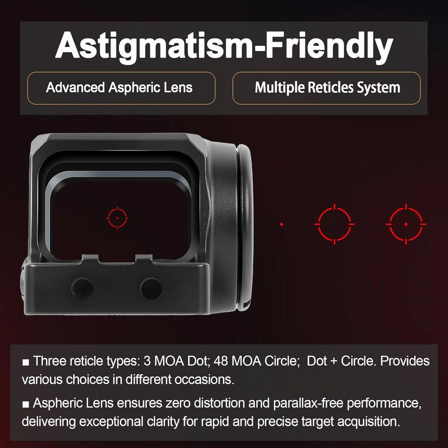 GOWUTAR EP-10 Red Dot Sight - Astigmatism-Friendly Micro Reflex with 3 MOA Dot & 48 MOA Circle | RMSc Footprint