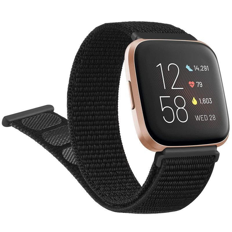 4 Pack Nylon Bands for Fitbit Versa 2 Bands for Women Men (Pure Black/Midnight Blue/Cape Code Blue/Seashell)