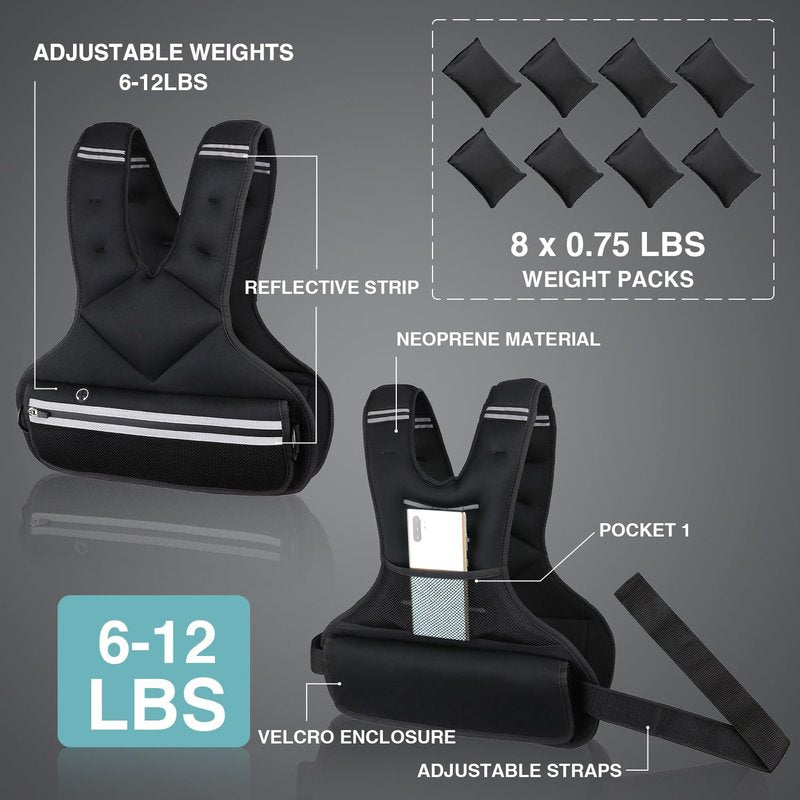 JoyPlus Adjustable Weight Vest, Strength Training Running Vest，Workout Equipment, Sport Exercise, Fitness, Weight Loss for Men, Velcro