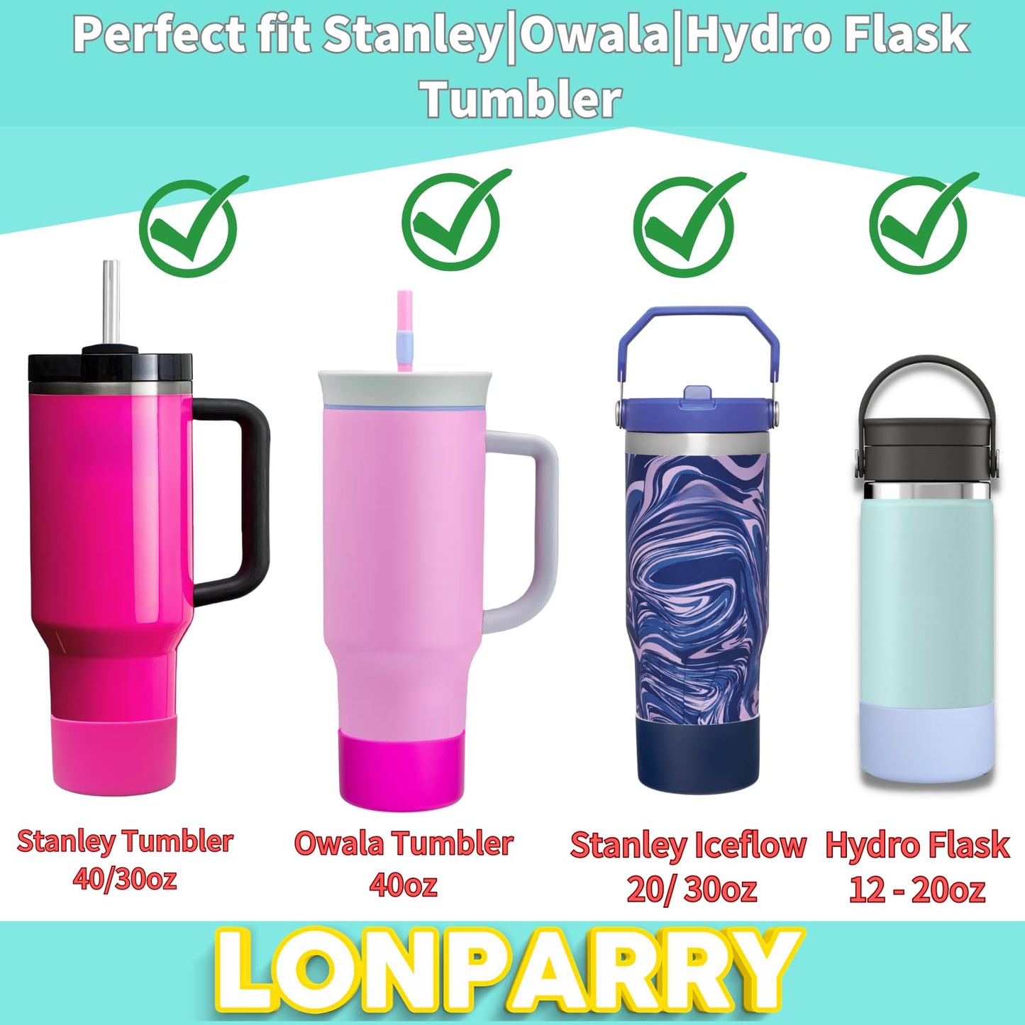 LONPARRY 2-Pack Silicone Boot for Stanley Cup Quencher IceFlow Rubber Bottom Sleeve Protector for Stanley Tumbler HydroFlask Car Travel Cup Bottle Bottom (Grass Green+Malachite Green)…