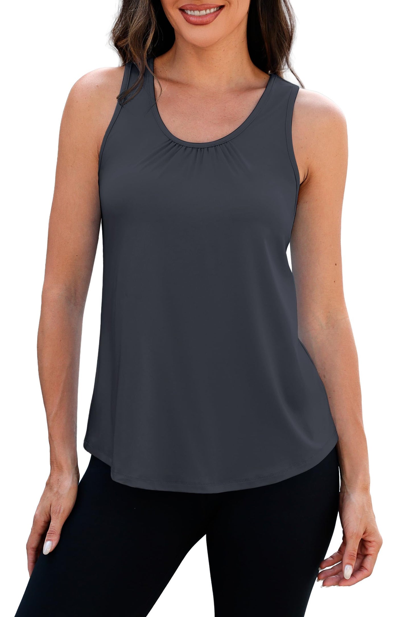 NIASHOT Workout Tank Tops for Women Sleeveless Gym Shirts Black Yoga Top Loose Fit Running Shirt Athletic Tanks Dark Grey XL