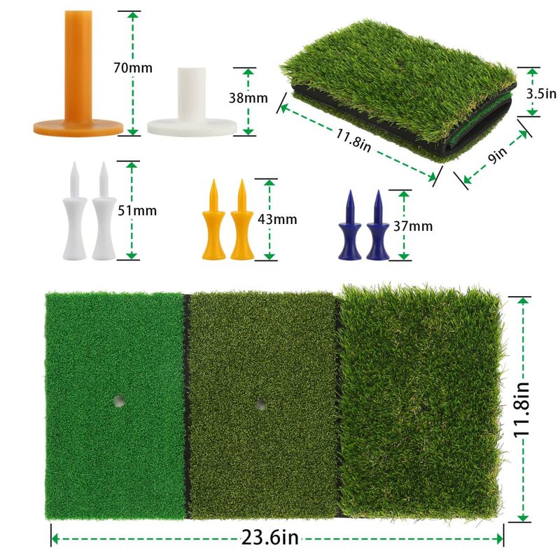 Golf Practice Mats, 3-in-1 Multi-Functional Golf Mat - Artificial Turf Golf Training Aids for Hitting,Swing & Putting Training -Perfect for Indoor & Outdoor Golf Practice (Upgrade Version)