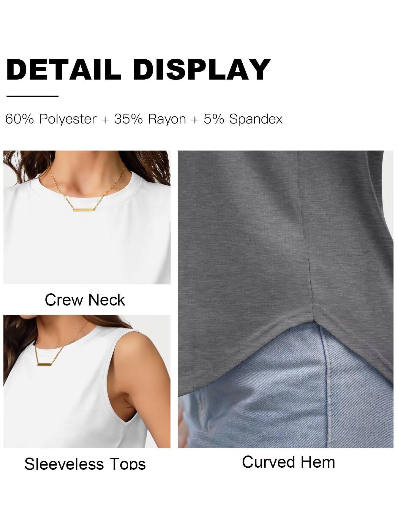 KKJ 2 Pack Womens Tank Tops Summer Crew Neck Sleeveless Loose Fit Casual Shirts Flowy Basic Tees Fashion Outfits