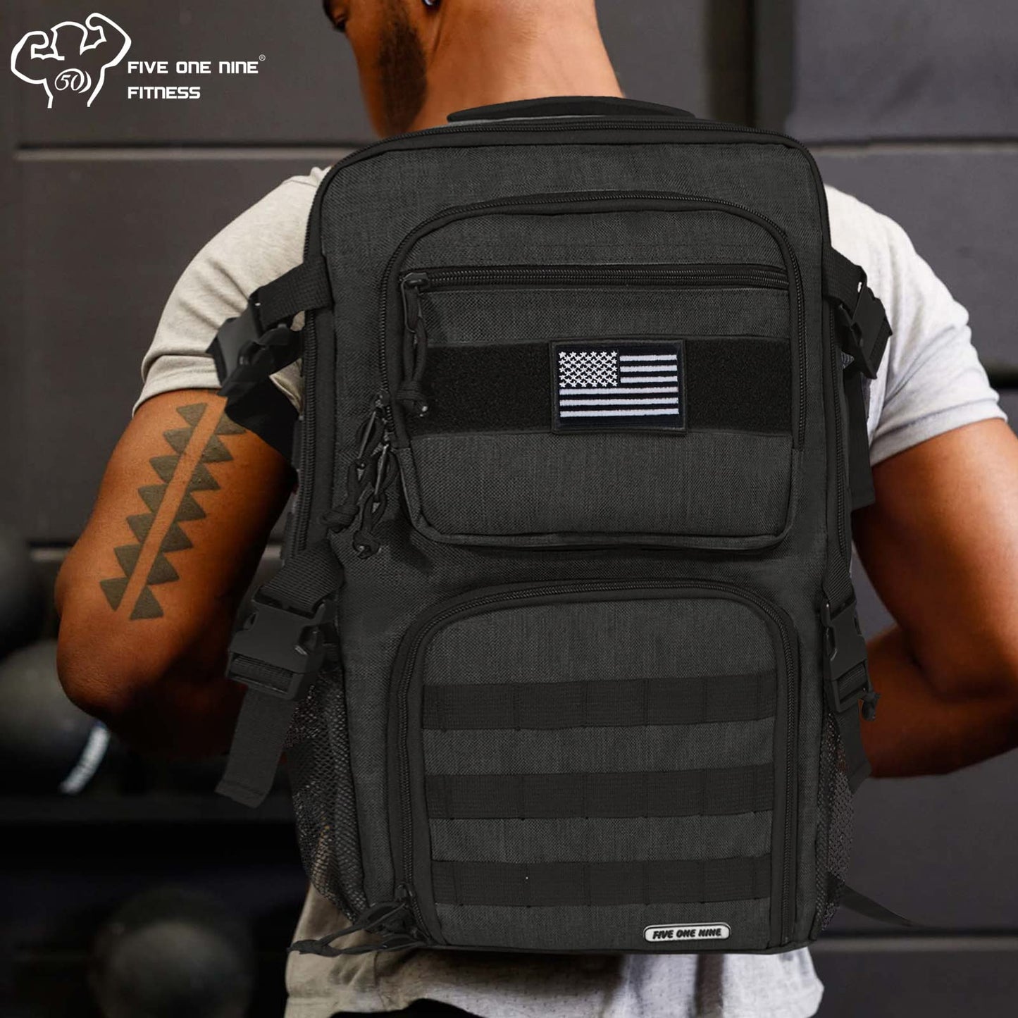 Tactical Meal Prep Backpack,519 Fitness Insulated Lunch Backpack with Removable Meal Compartment,16 Hours Insulation,Hiking Lunch Rucksack with Molle,Heavy Duty Hydration Backpack (Black)