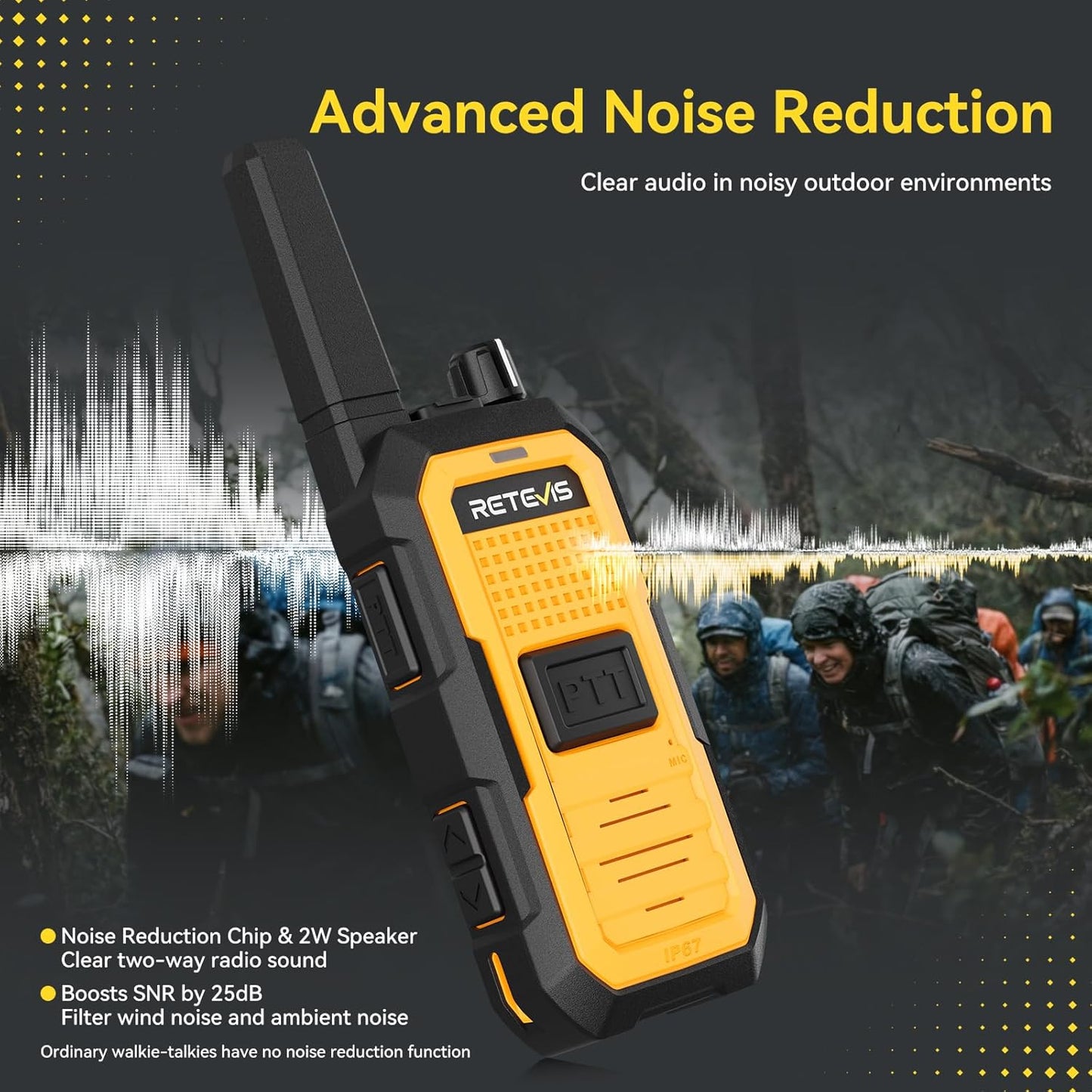 Retevis RB48A Waterproof Walkie Talkies - Long Range Two-Way Radios with Earpieces | IP67, NOAA Alerts, 23-Hour Battery (2 Pack)