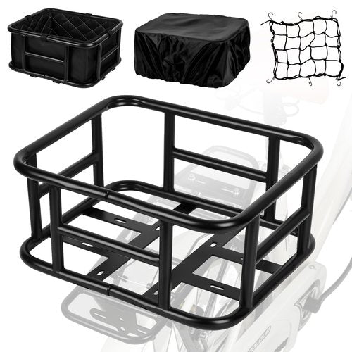 SAMRELAX Bike Basket Rear, Large Bicycle Basket with Cargo Net, Liner and Waterproof Cover for Electirc Bike, Ebike and Bikes