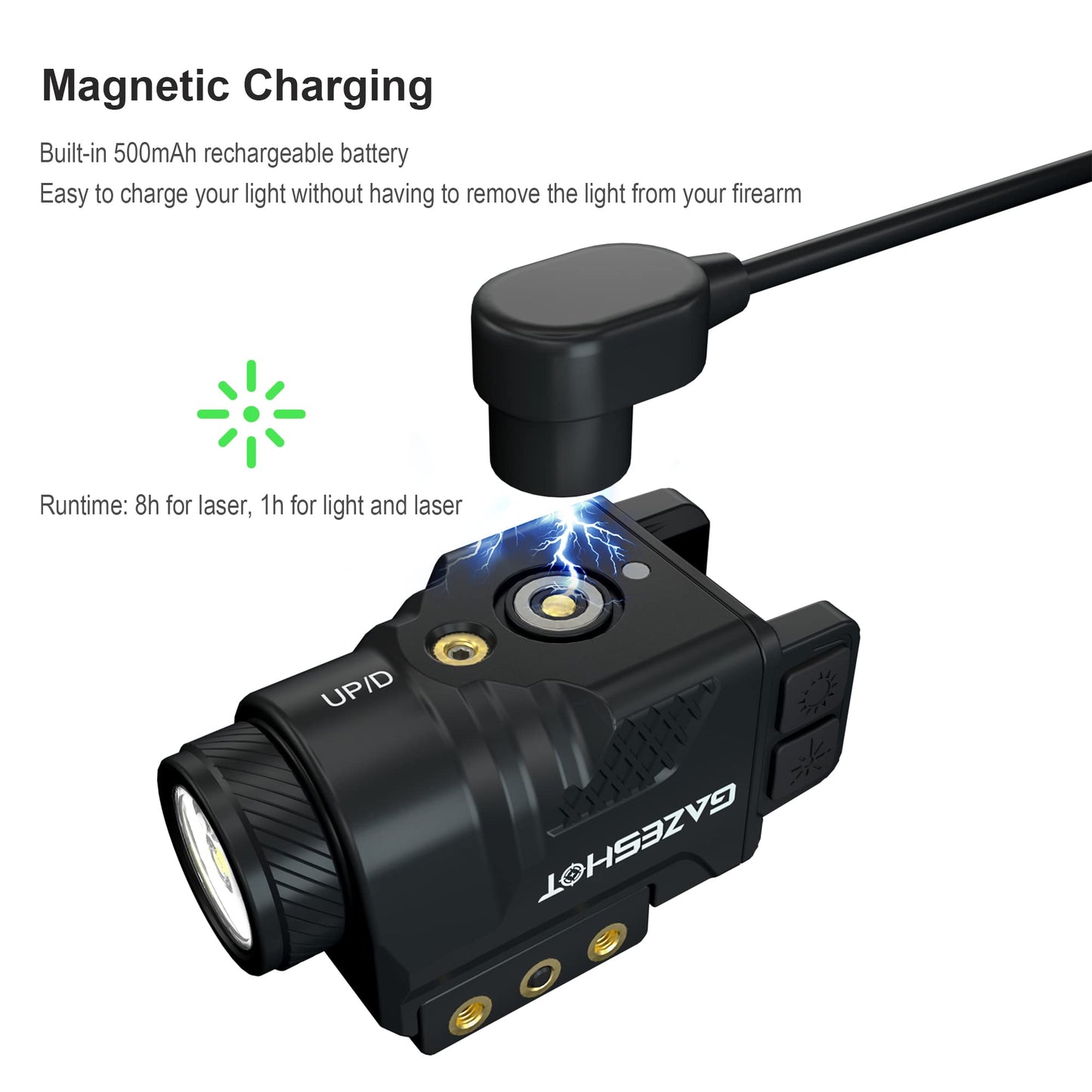 GAZESHOT 700 Lumen Pistol Light Laser Combo Weapon Light Tactical Flashlights, Magnetic USB Rechargeable with Blue Beam Sight and Strobe Mode for GL and Picatinny Rail