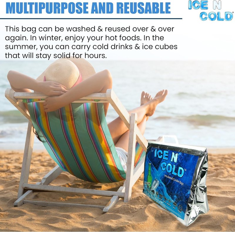ICE N COLD Insulated Cooler Bag - X-Large 40 lbs Capacity (Pack of 2) | Lightweight, Soft, Collapsible | Ideal for Groceries, Camping, Hiking, Beach, Travel