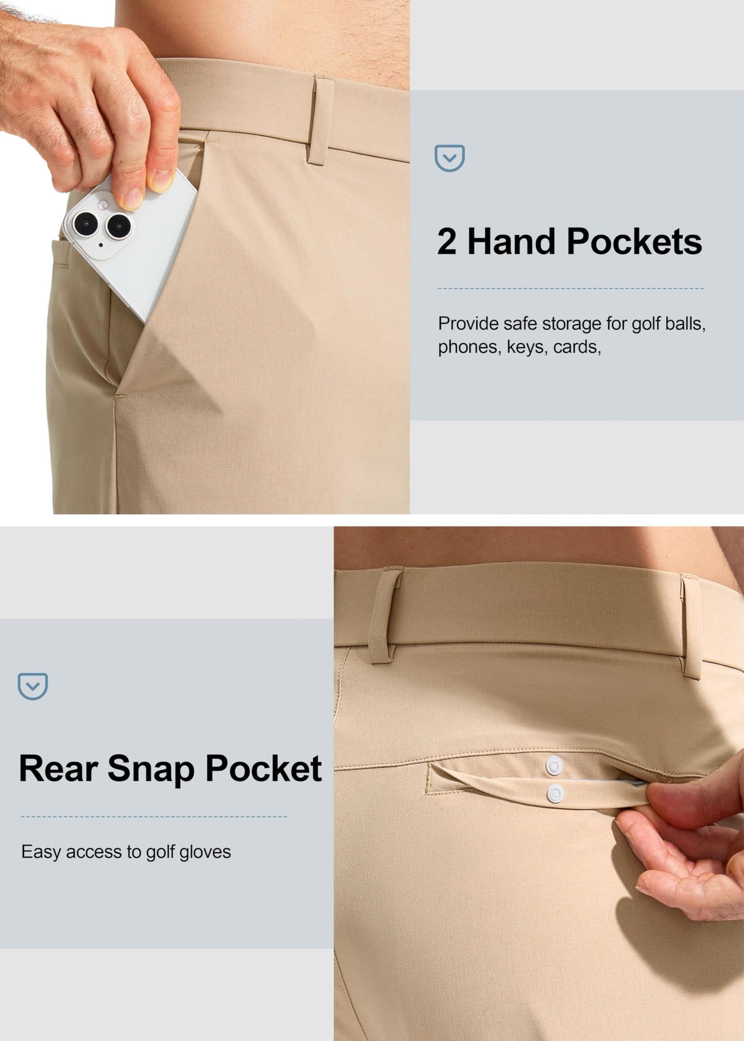 Pudolla Golf Pants for Men Stretch Dress Pants Mens Work Pants 30 Lightweight Quick Dry Casual Slacks Trousers with Pockets(Khaki 32Wx30L)