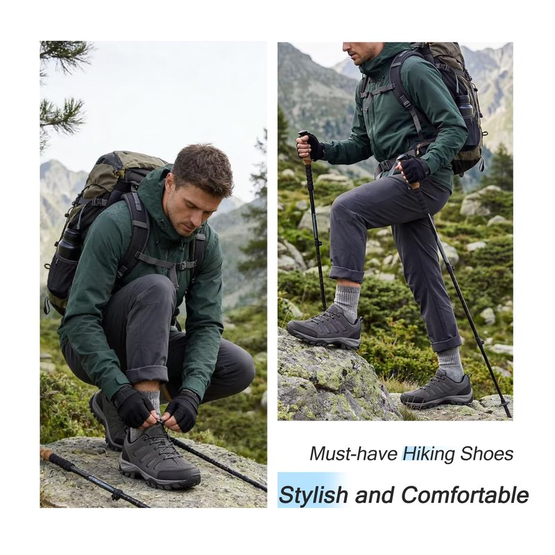 TRAILBLITZ Men's Hiking Shoes Walking Sneakers Outdoor Workout Footwear Non Slip Comfortable Lightweight Breathable Trekking Backpacking Trail Running (11 Men，BlackGray)