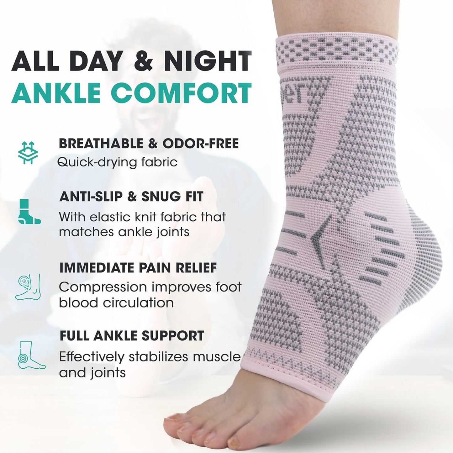 Copper Ankle Brace for Women & Men, Ankle Compression Sleeve Support, Copper Infused Ankle Sleeve for Sprained Ankle, Plantar Fasciitis Sports, Achilles Tendonitis Pain Relief, Pink Silver, M
