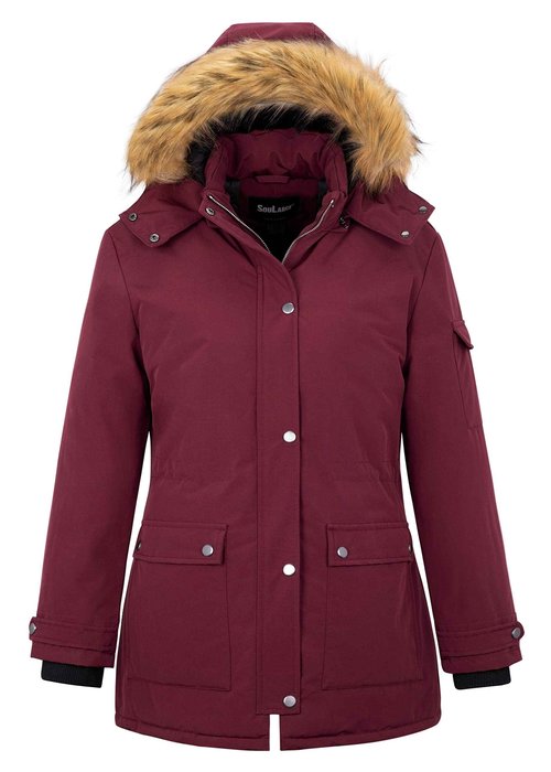 Soularge Women's Plus Size Winter Ski Jacket Waterproof Maternity Coat (Red, 1X)