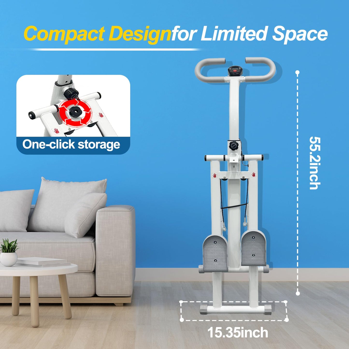 Steppers for Exercise at Home, Vertical Climber Workout Machine, Stair Climber for Full Body Workout with Adjustable Handlebar, Perfect for Women Men (White)