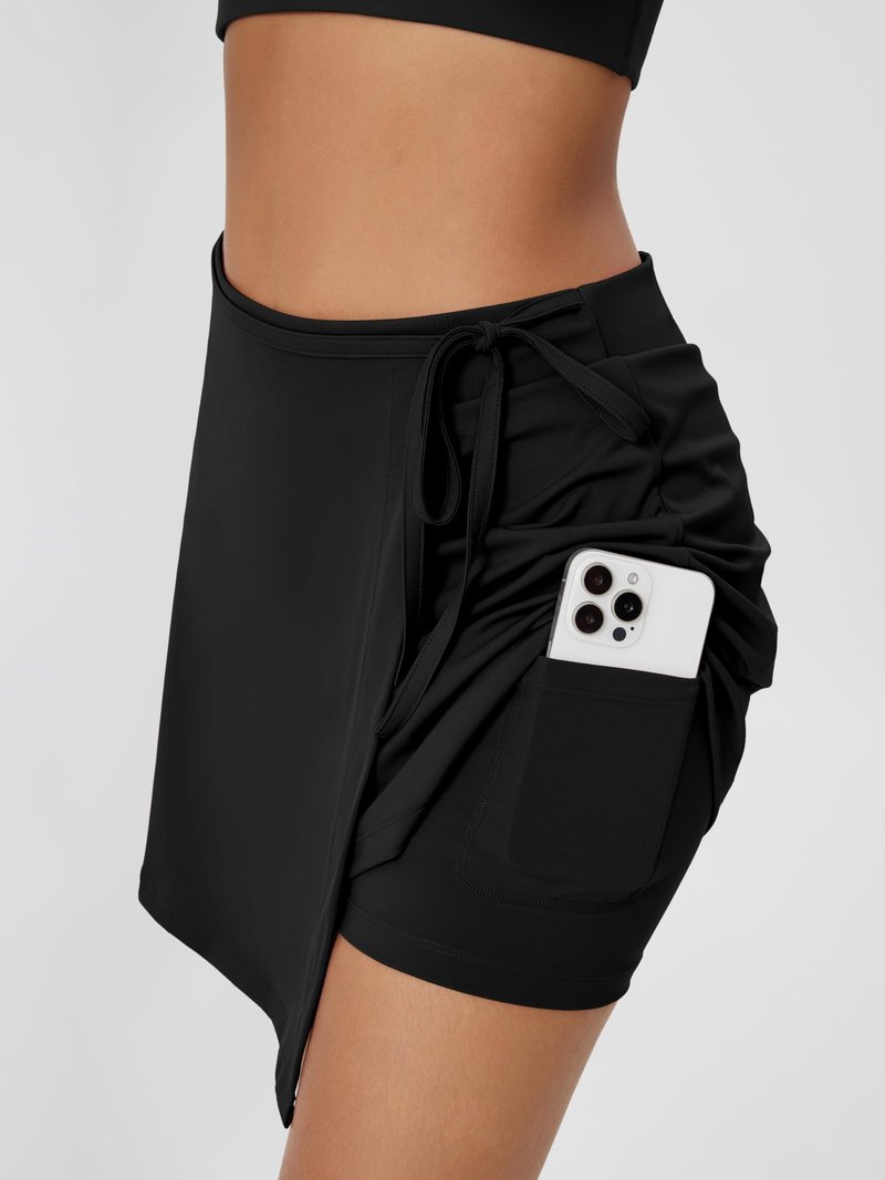 ODODOS Wrap Skorts for Women Built-in Shorts High Waist Tennis Skirts with Pockets for Casual Athletic Golf, Black, Large