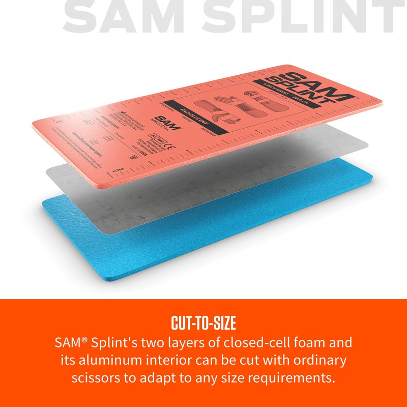 Rescue Essentials SAM Splint 3X Combo Pack – Moldable Aluminum Foam Splint for Fractures, Sprains & Strains – Lightweight, Reusable, Radiolucent Emergency Splint Set (1 Each 4.25" x 9", 18", 36"), Orange/Blue – Professional First Aid Immobilization