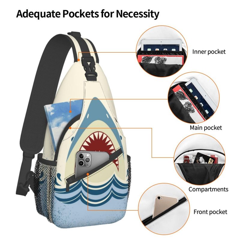 Shark Sling Backpack Chest Bag Crossbody Shoulder Bag Gym Cycling Travel Hiking Daypack For Men Women