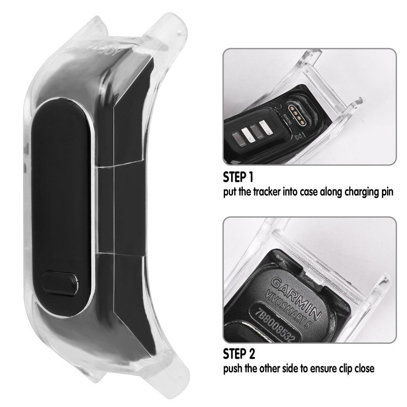 C2D JOY Canvas Nylon Bands Compatible with Garmin Vivosmart 5 tracker Replacement Bands withTransparent Case-Black