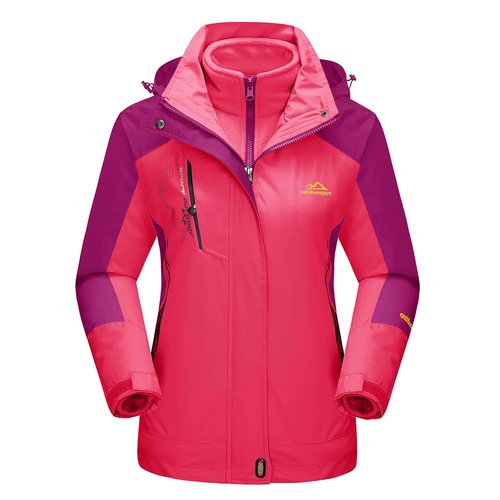 MAGCOMSEN Women's Winter Coats 3-in-1 Snow Ski Jacket Waterproof Windproof Fleece Snowboard Coat Insulated Rose XL