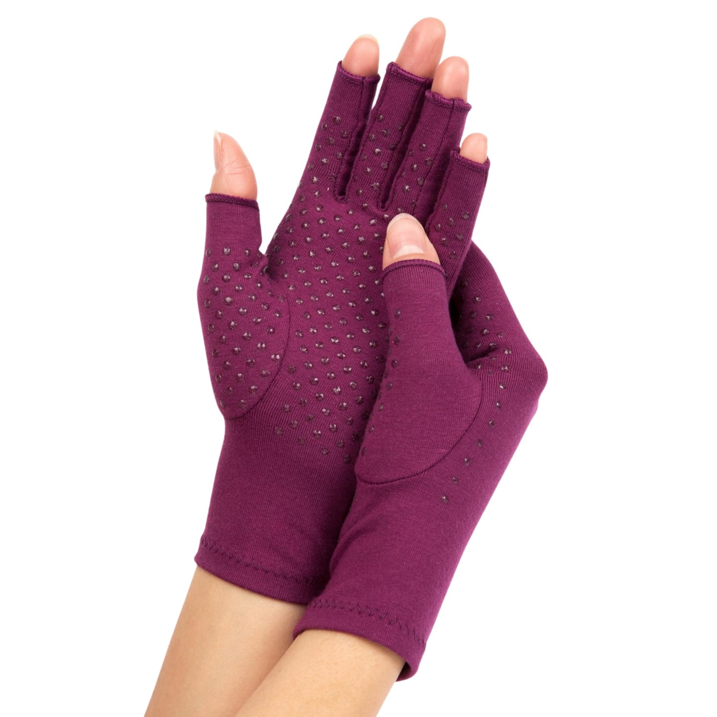 GRACE & ABLE Compression Gloves: Relief From Arthritis with Silicone Dots for Extra Grip. Cotton Stretch Breathable (Plum Purple, Small)
