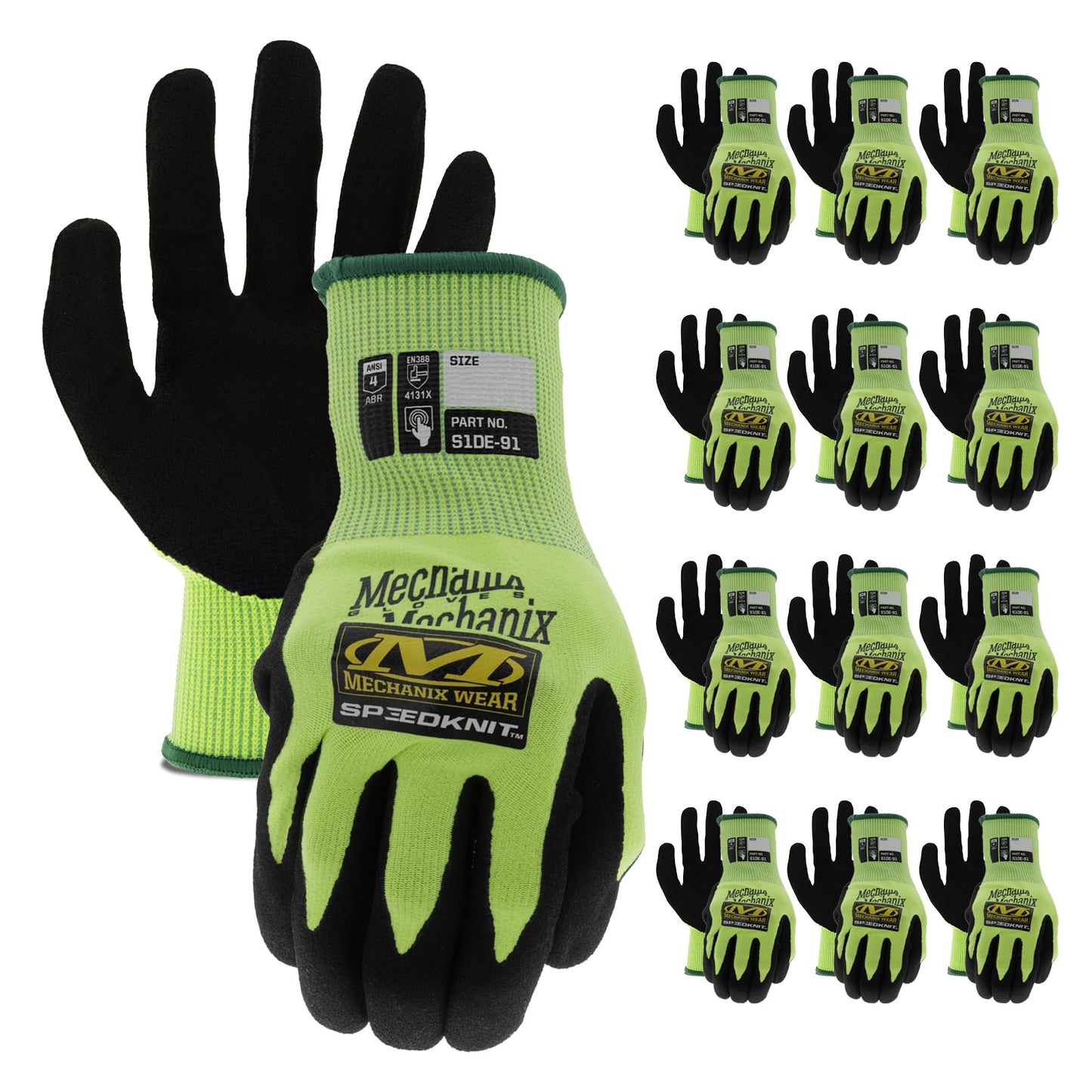 Mechanix Wear Hi-Viz SpeedKnit Utility Work Gloves - High-Visibility Coated-Knit Work Gloves - Abrasion Resistant - Oil-Resistant Micro Foam Grip - Machine Washable - Yellow - Small/Medium - 12 Pack