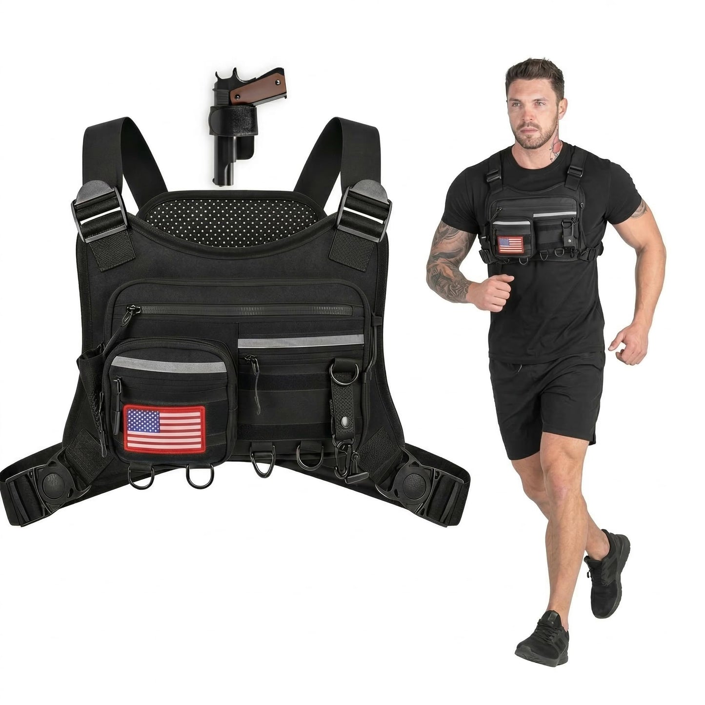 Tekunari Running Chest Pack for Men & Women with Gun Holster, Tactical Chest Rig & Running Bag, Concealed Carry Chest Bag & Chest Pack, RFID Blocking EDC for Hiking & Outdoor Sports