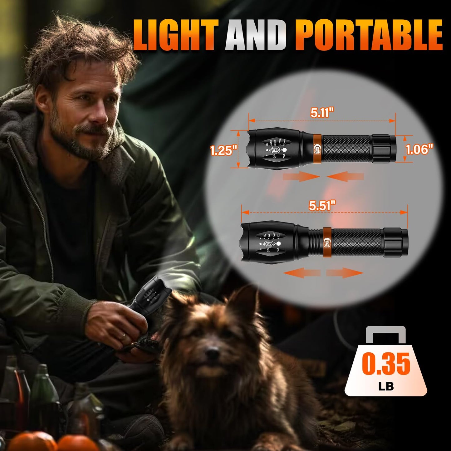 2 Pack LED Flashlights High Lumens with 6 AAA Batteries, 5 Modes Mini Waterproof Tactical Flashlight for Camping Hiking, Bright Flashlight with Zoomable, Fathers Day Gifts for Him, Black & Coppery