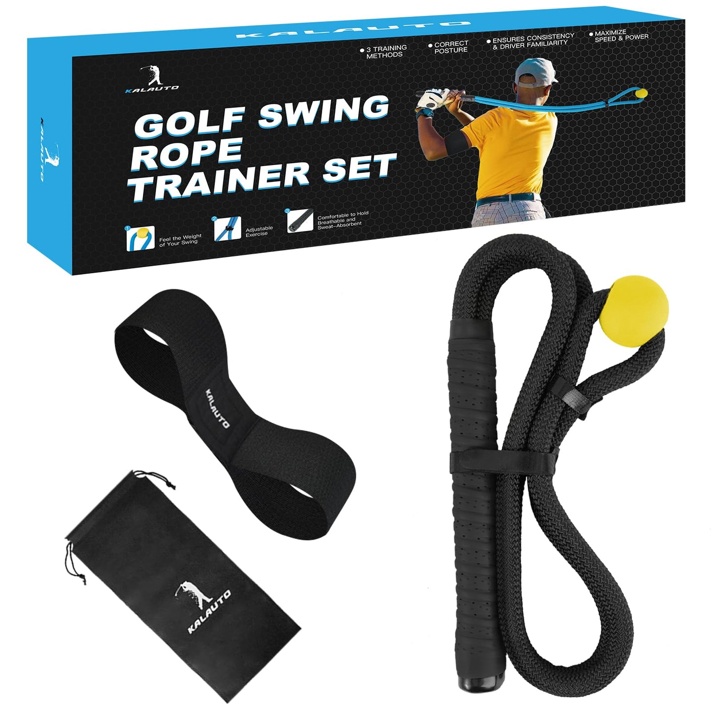 Golf Swing Trainer Rope Aid: Speed Power Tempo Training - Indoor Club Rope Whip Swing Posture Practice Golf Lag Rope Shot Drill Swing Trainer Equipment Exercise Buddy With Weighted Ball (Black)