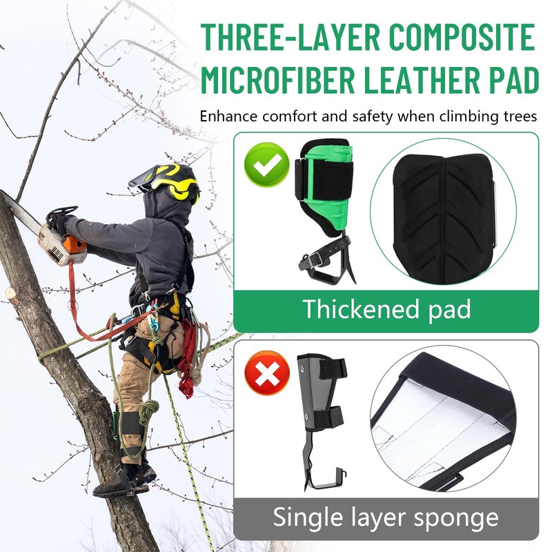 Xeoca Tree Climbing Spikes, Alloy Steel Climbing Spurs, 350lbs Load Capacity, Green, Classic Style, Ideal for Climbers, Fruit Picking & Lumberjack