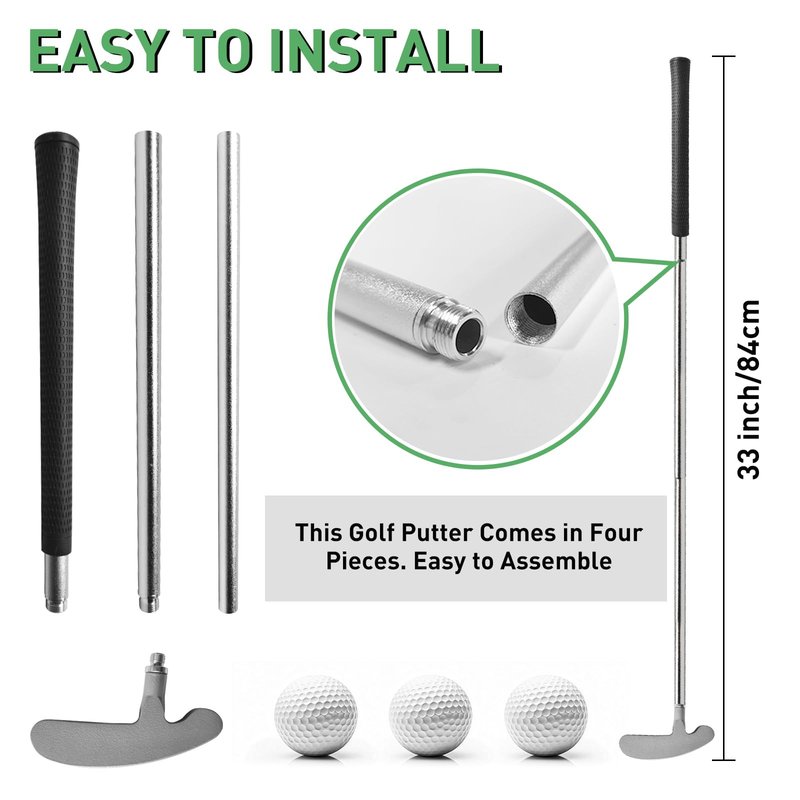 QPPKII Golf Putter - 33" Two-Way Putter for Left/Right Hand, with Practice Balls, Golf Combo Set for Men's Women's Kids, Indoor Outdoor Use