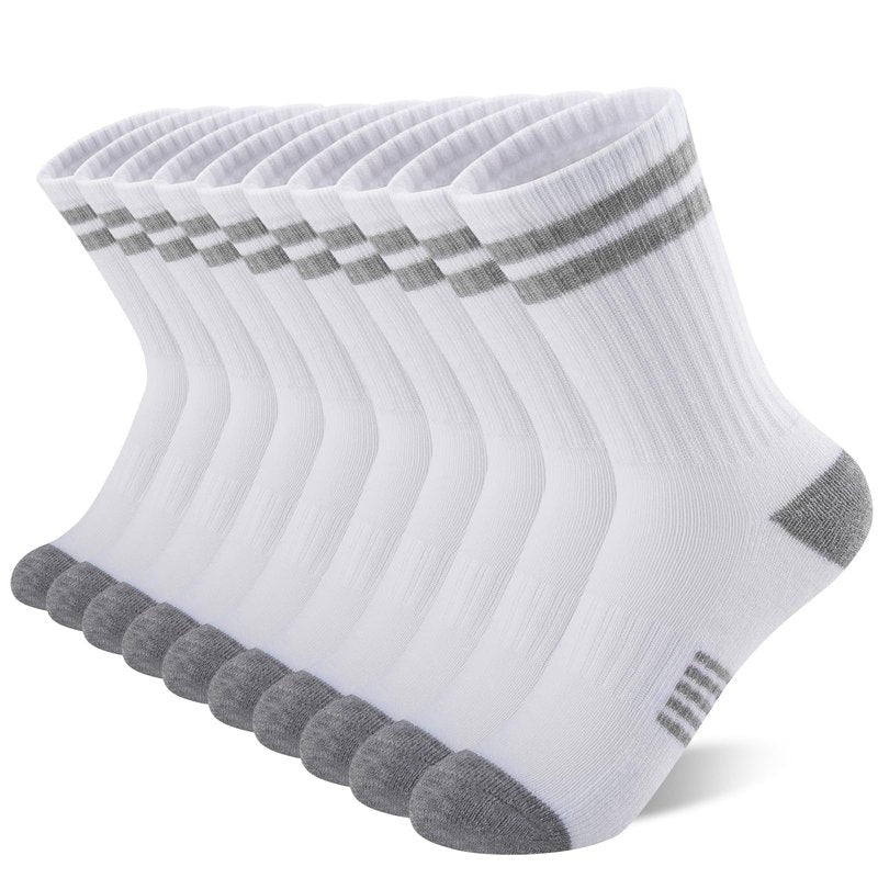 Comfoex 10 Pairs Boys Crew Long Athletic Socks for 4-6 6-8 8-10 Years Old Kids Calf Sports Half Cushioned