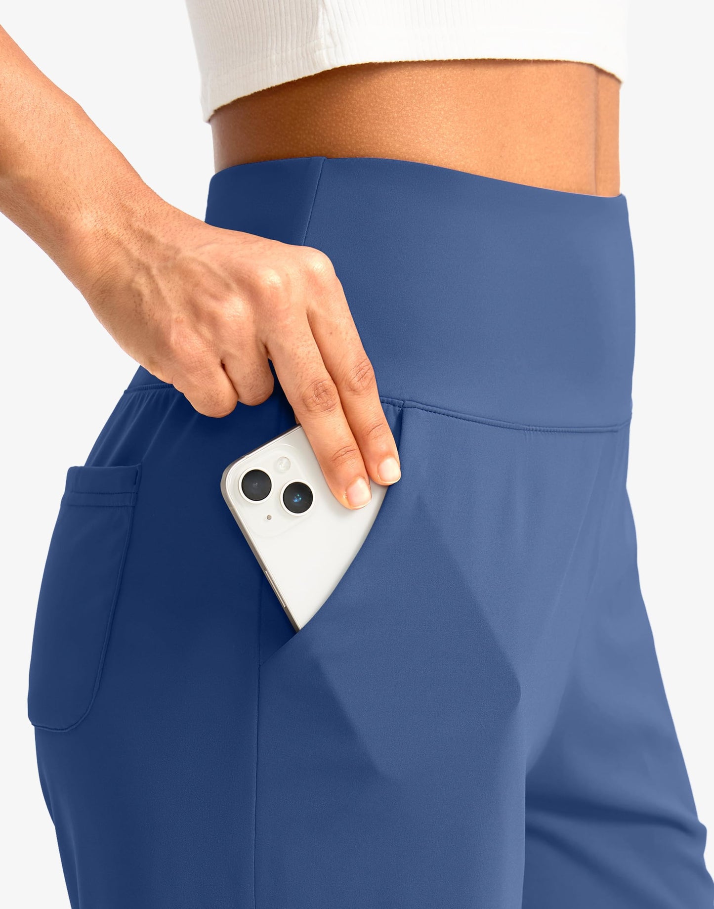 G Gradual Women's Bermuda Long Shorts with Pockets 9" High Waisted Knee Length Shorts for Women Walking Athletic Workout(Blue,S)
