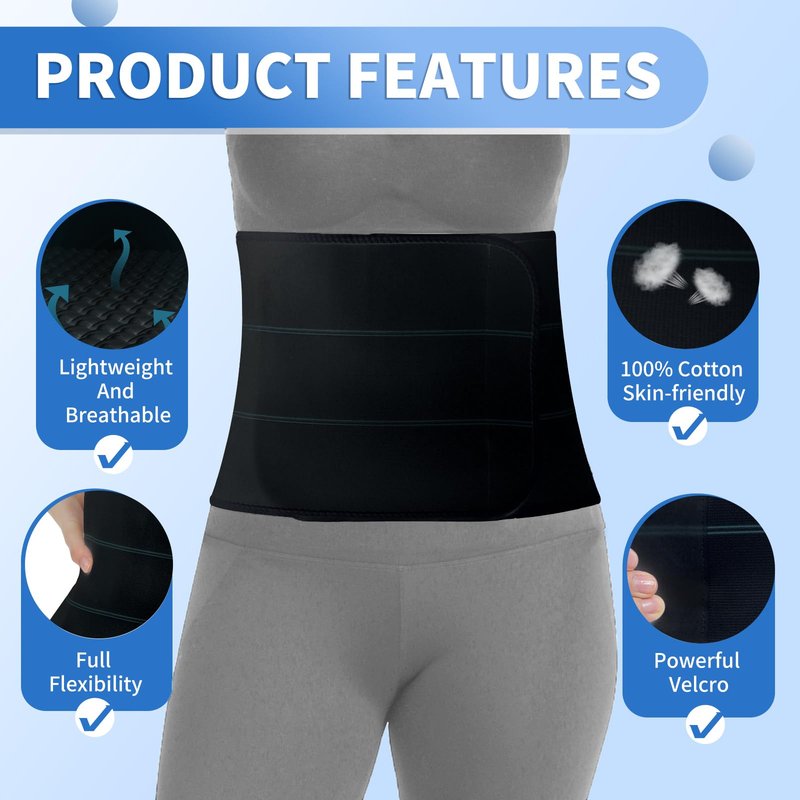 CANMIUS Abdominal Binder Post Surgery Belly Band - Elastic Stomach Wrap Tummy Tuck Compression Belt - Breathable, Soft, Skin-friendly - (30" - 45") 3 Panel - 9" BLACK