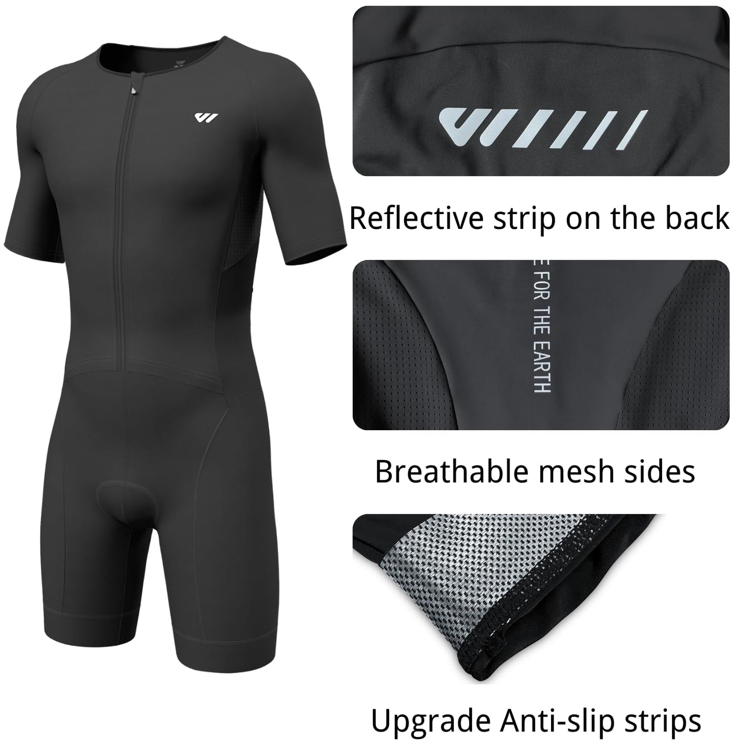 Lo.gas Triathlon Suits Mens,High Elasticity Breathable Quick-Drying Trisuit Race‌ Skinsuits Cycling Swimskin Bike Swim Run Black XX-Large