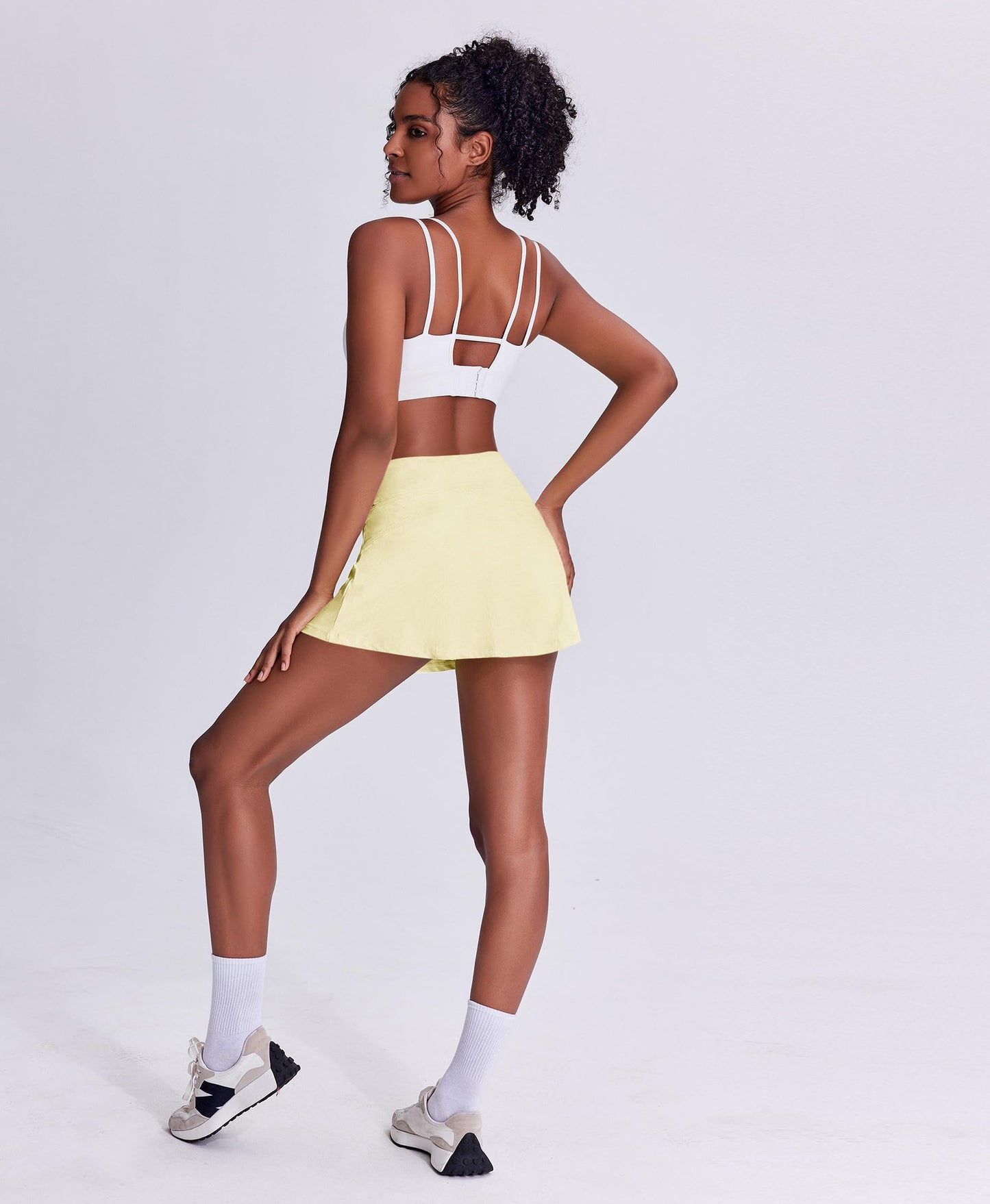 PINSPARK Skorts for Woman UV Protection Tennis Skirt High Waisted Golf Skort with Pockets Strecth Pickleball Skirts, Butter Yellow XX-Large