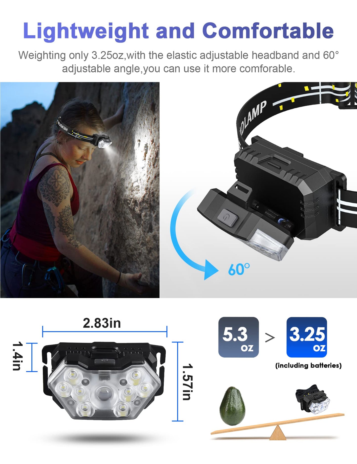 Eirnvop 2000 Lumen 9 LED Headlamps 2 Pack, Ultra Bright Head Lamp with 6 Modes, IPX5 Waterproof Head Light, Lightweight Head Flashlight for Running Night-Walking Camping, 6 AAA Batteries Included