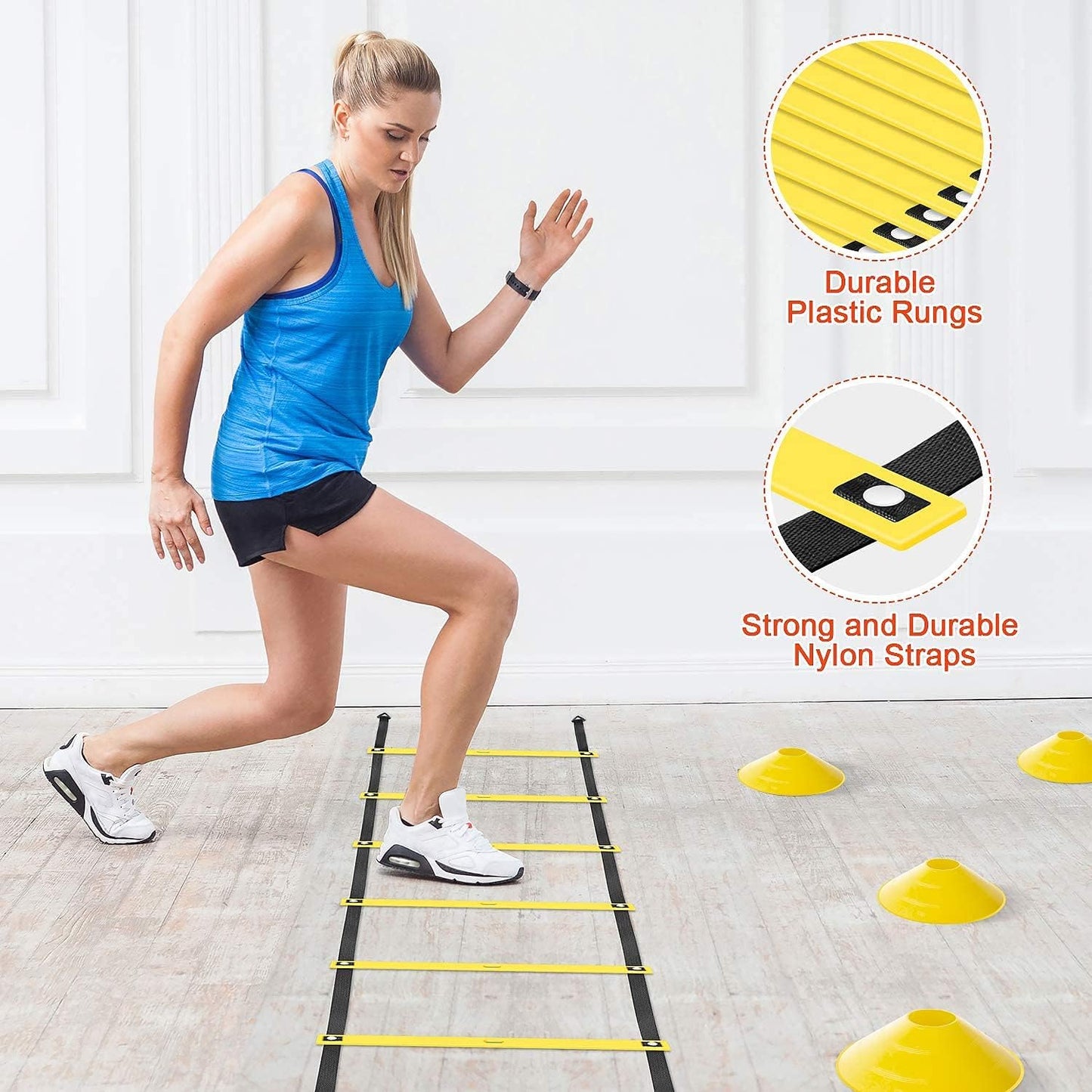 Agility Ladder Speed Training Set - 20ft Ladder, 12 Cones, 4 Hurdles, Jump Rope & Parachute | Ideal for Kids & Adults Soccer, Basketball, Football Training