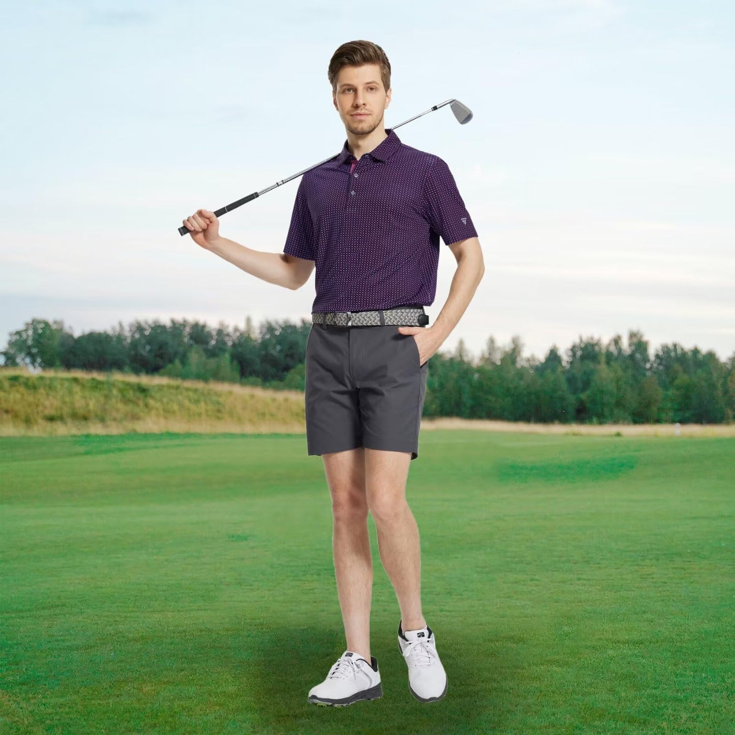 M MAELREG Mens Golf Shirt Short Sleeve Dry Fit Print Moisture Wicking Performance Patterns Collared Polo Shirt