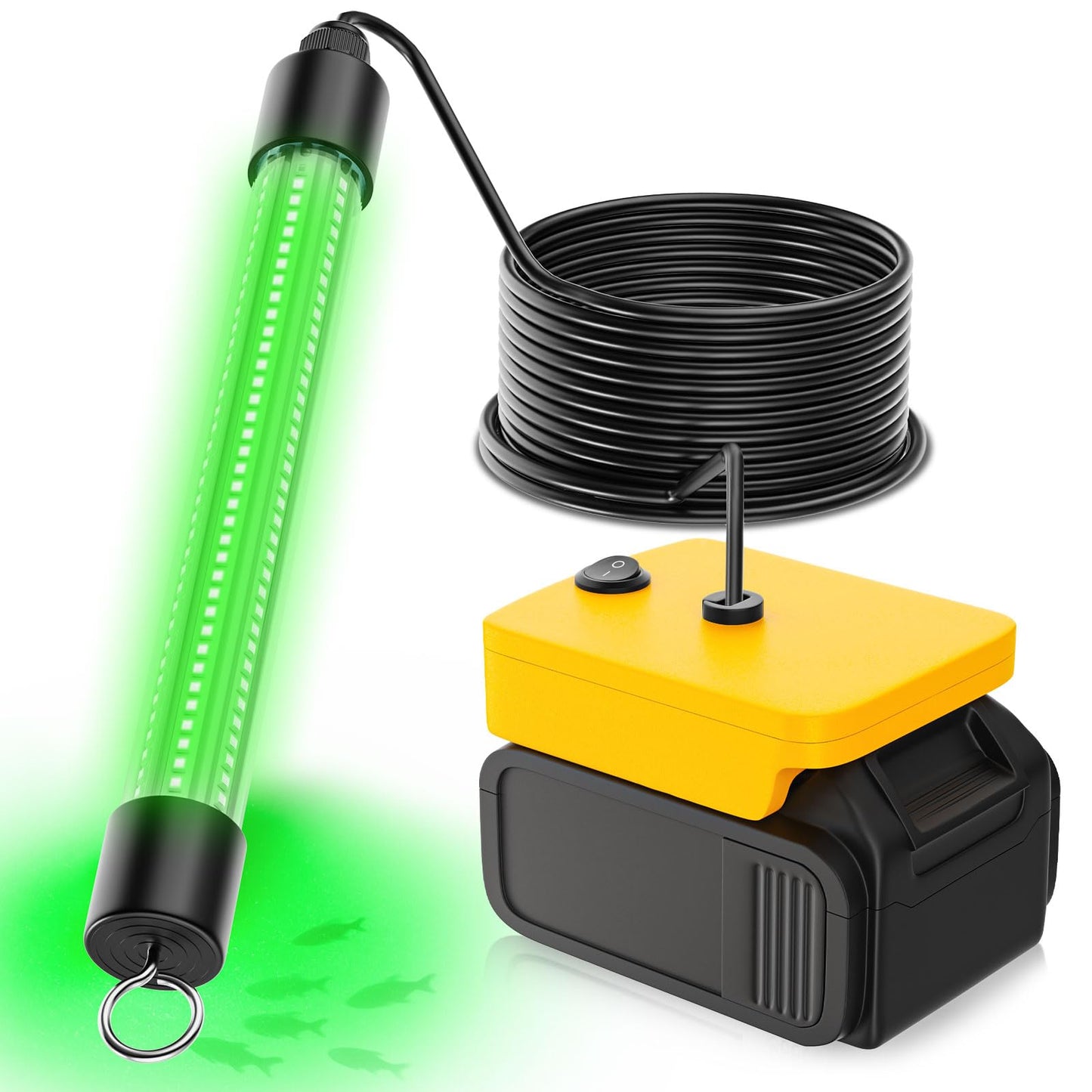 LED Underwater Fishing Light Compatible with for DeWalt 20V Battery（Battery Not Included）, 3000 Lumens, IP68 Waterproof Submersible Green Fish Attractor Light for Night/Ice/Boat Fishing