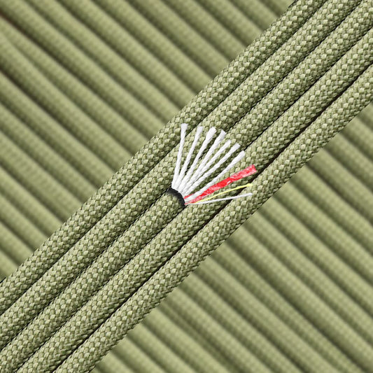 PSKOOK Survival Paracord Parachute Fire Cord Survival Ropes Red Tinder Cord PE Fishing Line Cotton Thread 7 Strands Outdoor (Army Green, 25 Feet)